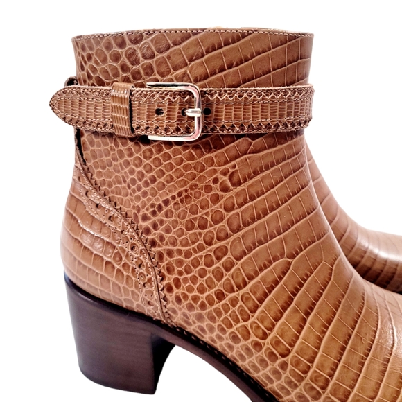 The Office Of Angela Scott Moc Croc Alligator Leather Ankle Boots 40 WIDE - Picture 2 of 16